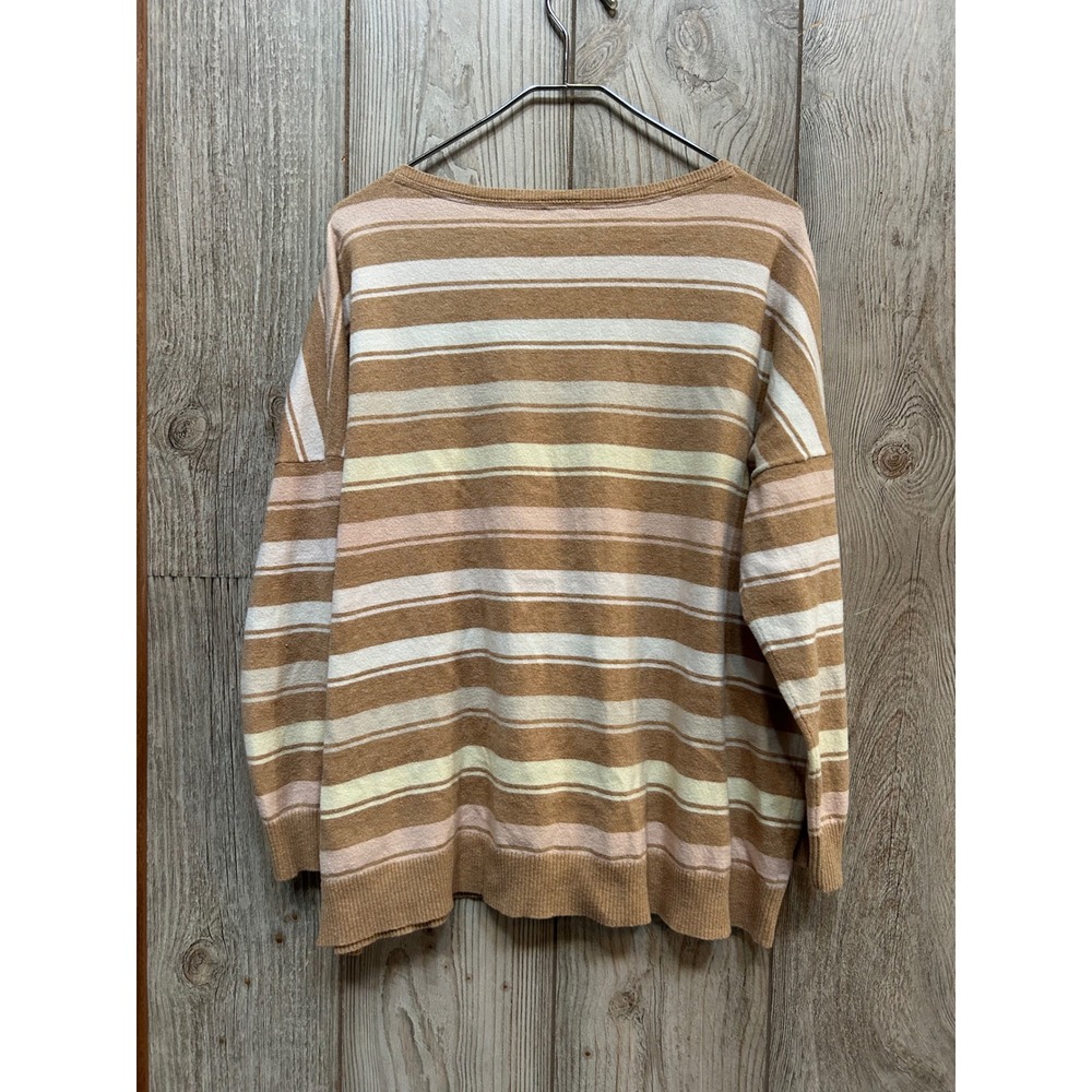 J. Jill Women XL Striped Scoop Neck Sweater Camel Pink Cream Relaxed Fit - Picture 7 of 7
